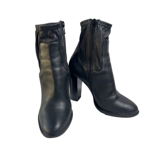 Vince Odelia Booties Heels Ankle Boots Black Leather Made in Italy Women's 6.5 - Picture 3 of 8